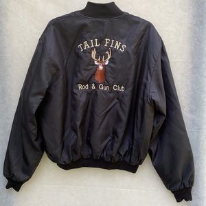 Vintage 80s BIRDIE Richard Leslie Black Tall Fins Rod and Gun Club Bomber Jacket